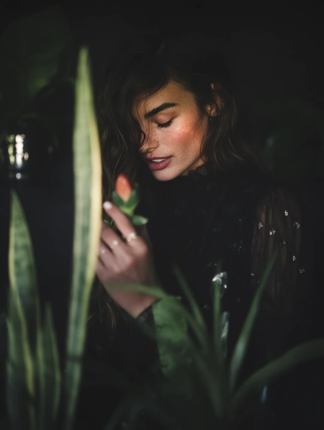 Girl and Plants A Fashion Portrait of Temptation