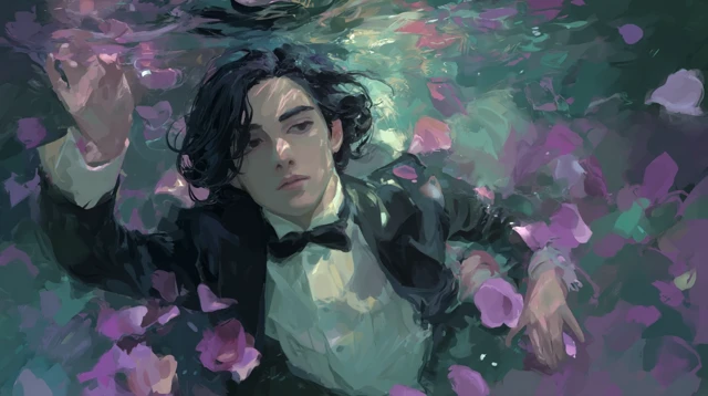Underwater Portrait of a Boy with Roses Digital Art