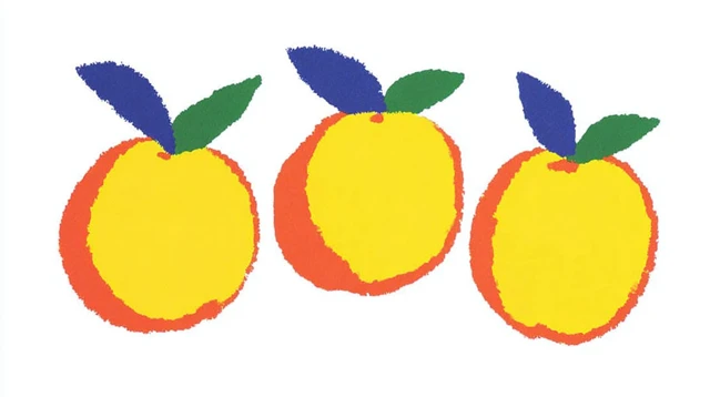Peaches on a Blue Background Bright and Colorful Art