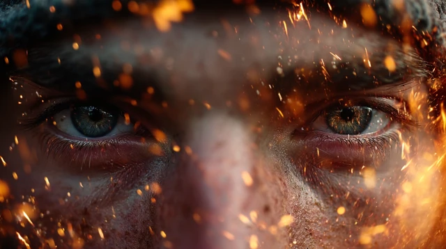 Burning Eyes Close Up Dramatic Fire Explosion