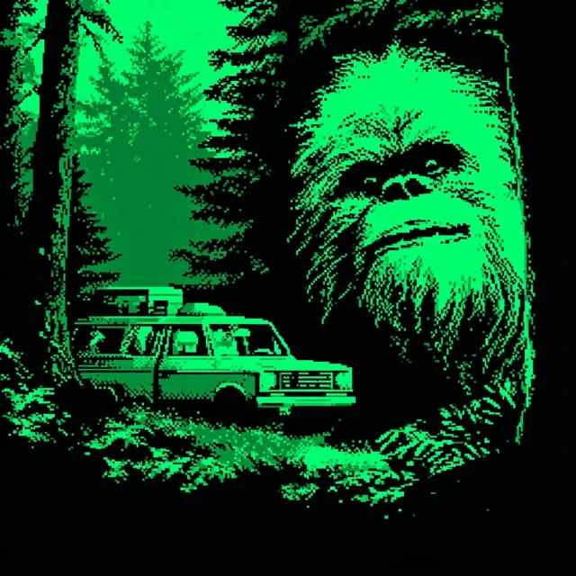 Bigfoot in Pixelated Oregon Trail Style Retro Art