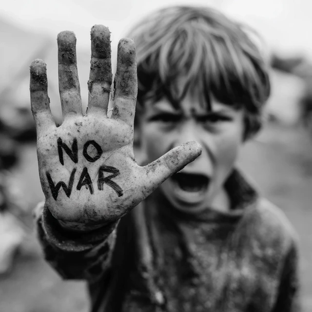 No War Protest Image Boy Screaming Hand