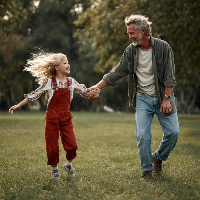 Father and Daughter Dancing in Park Happy Moment