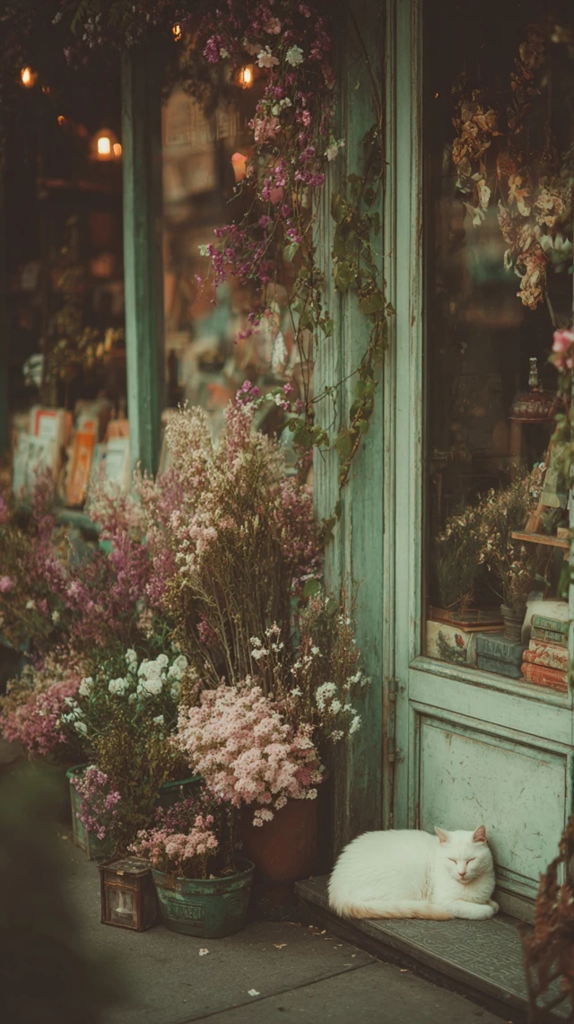 Vintage Cat Sleeping in City Storefront