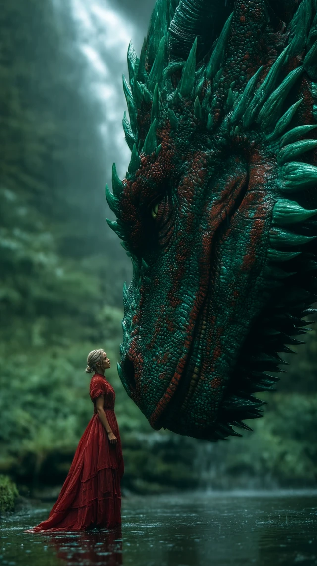 Girl and Dragon Encounter Fantasy Art