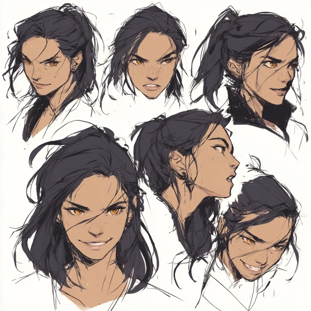 Female Character Art Portrait with Messy Ponytail