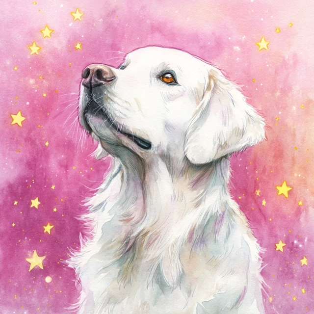 Watercolor Golden Retriever Dog with Stars