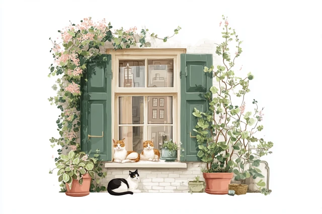Spring Window Art Amsterdam Cats Vintage