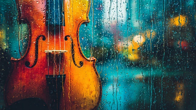 Rainy Window Violin Close Up