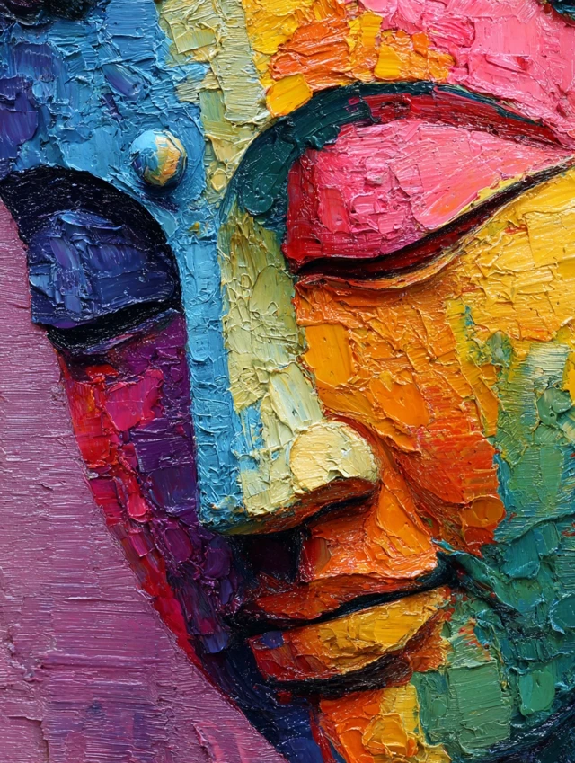 Rainbow Buddha Portrait Oil Painting