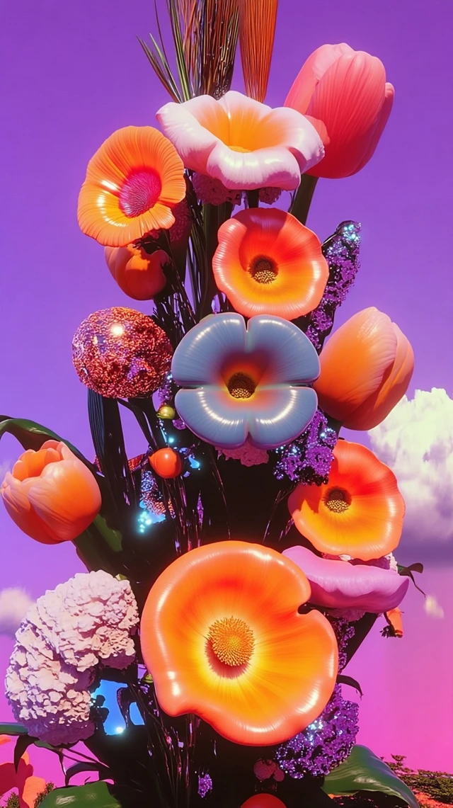 Surreal Flowers Rainbow Petals 3D Render