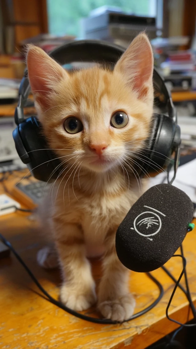 Podcast Kitten: Orange Kitten with Headset