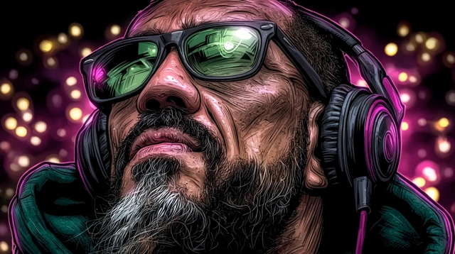 Club DJ Illustration Headphones and Sunglasses