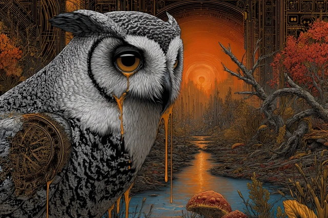 Doomsday Owl Apocalyptic Landscape Illustration