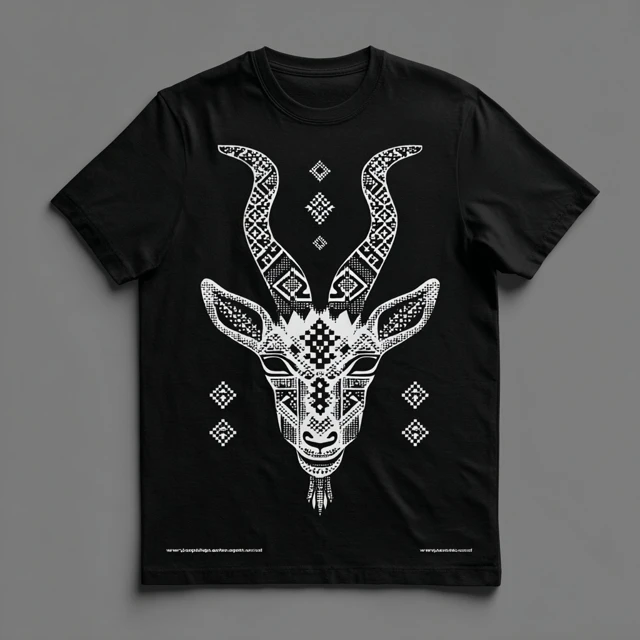 Geometric Goat Head TShirt Design Romanian Folk Art