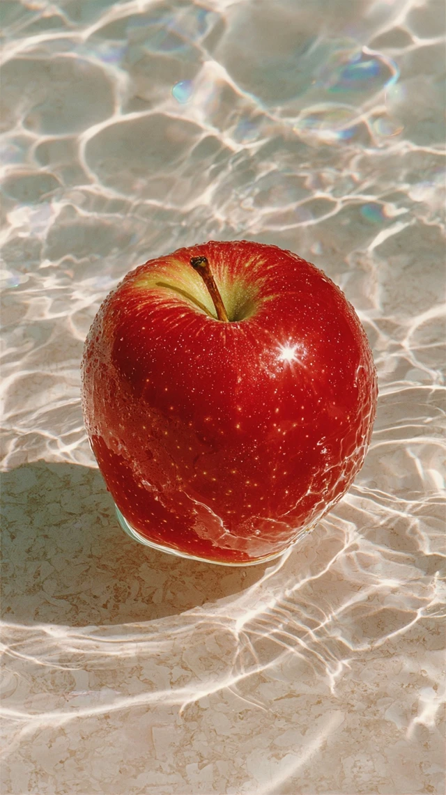 Red Apple Floating in Water Y2K Aesthetic