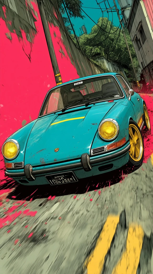 Vintage Porsche 911 Anime Comic Drift