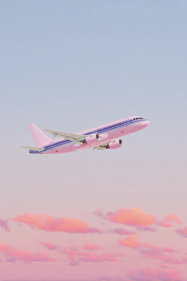 Airplane Flying Through Pink Clouds