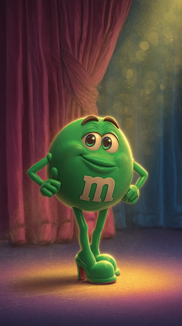 Green M M Character Posing Confidently