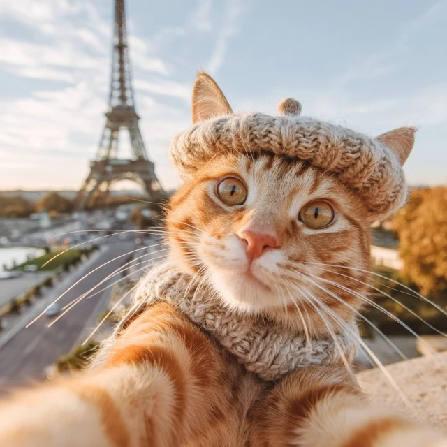 Cat in Paris: Eiffel Tower Selfie