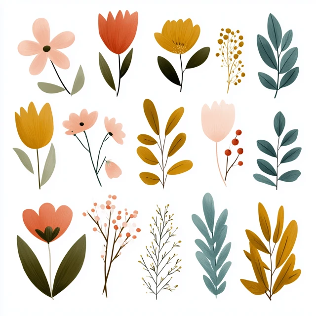 Botanical Clip Art Floral Elements for Design
