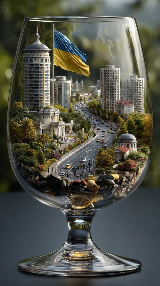 Mariupol Cityscape in a Crystal Goblet