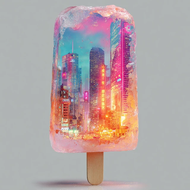 Cyberpunk Popsicle Frozen Cityscape Art
