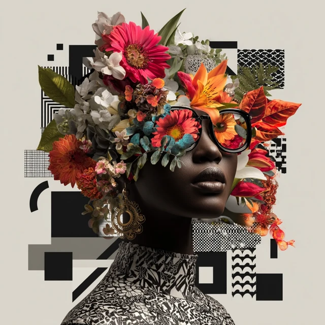 Black Girl with Floral Crown and Geometric Design