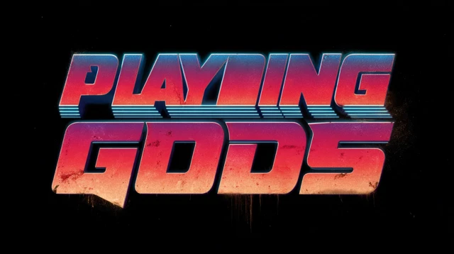 Playing Gods Cyberpunk 80s Retro Logo Vector