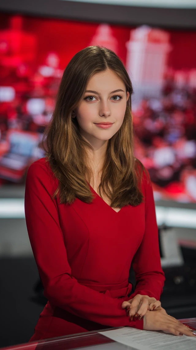 Polish News Anchor in TVP Studio