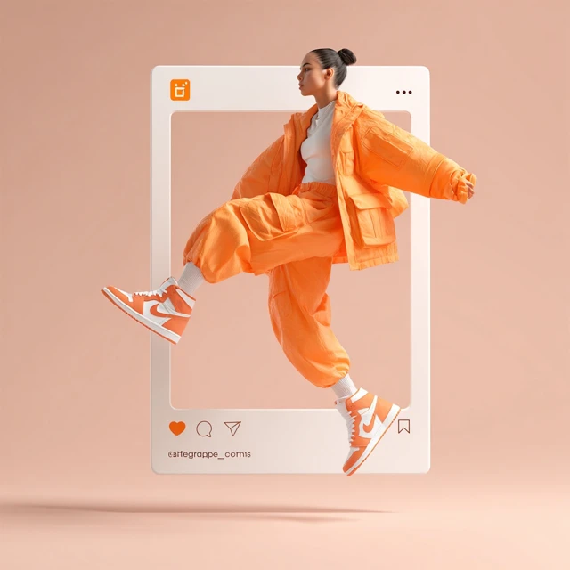 Fashionable Woman in Instagram Frame 3D Illustration
