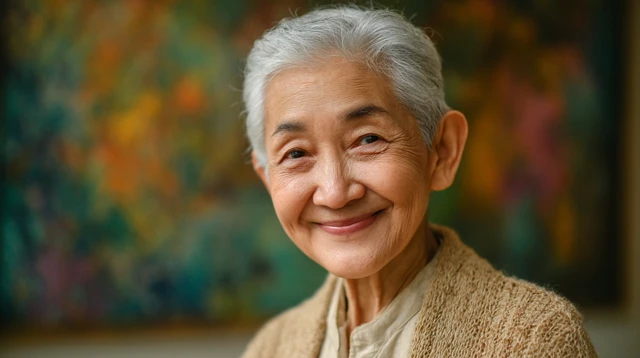 Smiling Elderly Asian Woman Photography Portrait