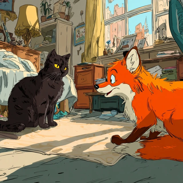 Cat and Fox Apartment Fun Cartoon