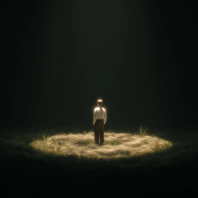 Man in Spotlight Contemplative Night Scene