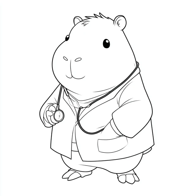 Capybara Doctor Coloring Page Simple Minimalist