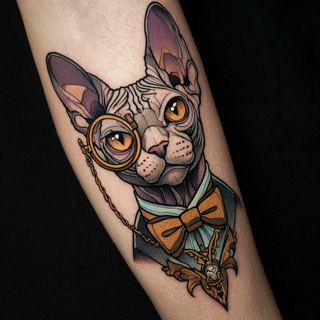 Sphynx Cat Tattoo Victorian Steampunk Art
