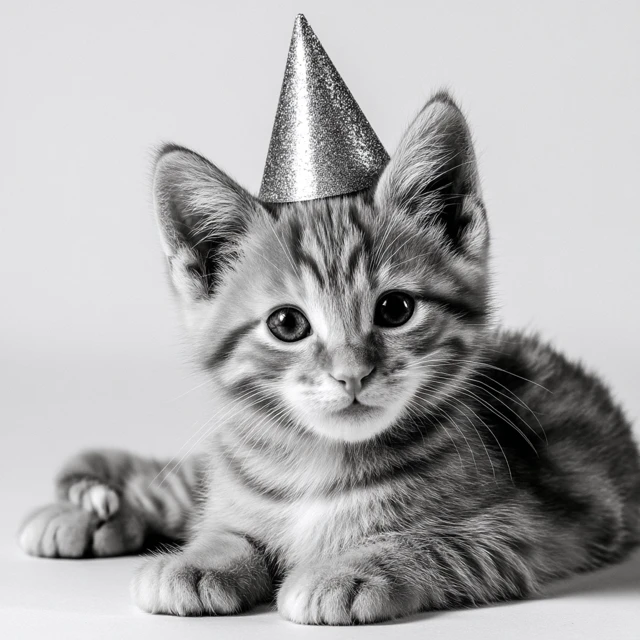 Cute Kitten in Birthday Hat