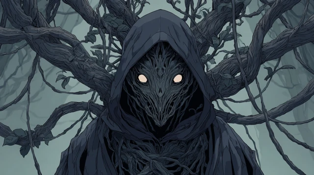 Demonic Tree Root Creature in Black Cloak
