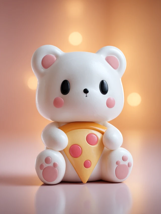 Cute Bear with Pizza Slice 3D Rendering