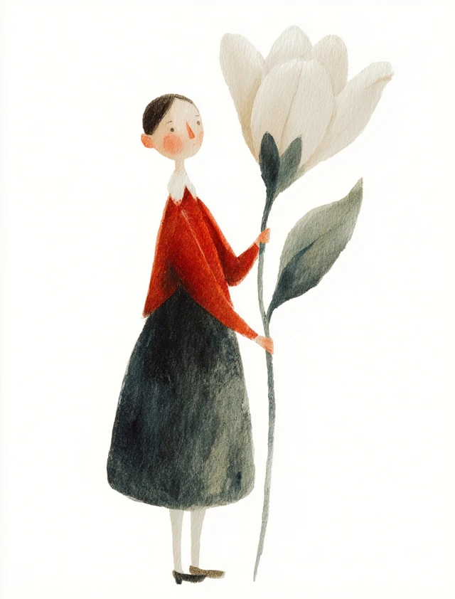 Girl Holding Tulip Watercolor Illustration