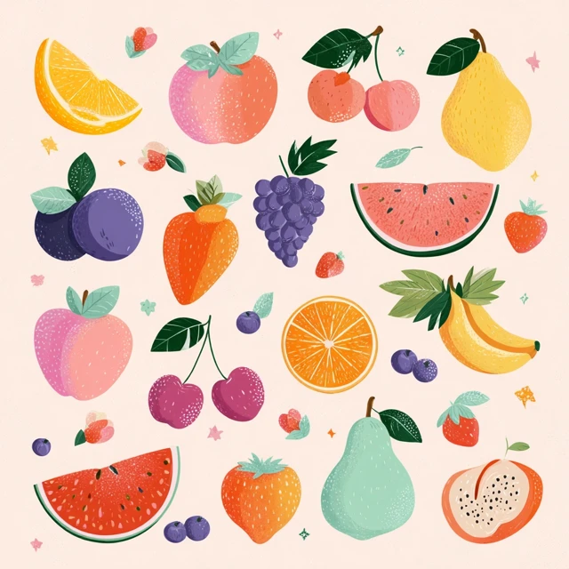 Cute Fruit Illustration Pastel Colors Doodle Art