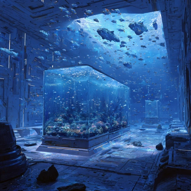 Sci Fi Aquarium Blue Underwater Space Art
