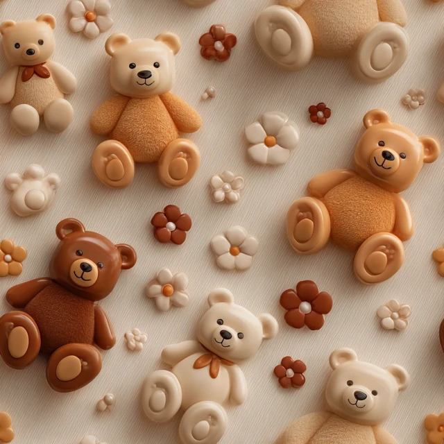 Cute Clay Teddy Bear Seamless Pattern for Wallpaper