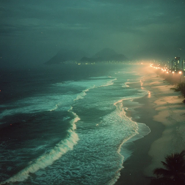 Vintage Brazilian Beach Night Photo 1970s