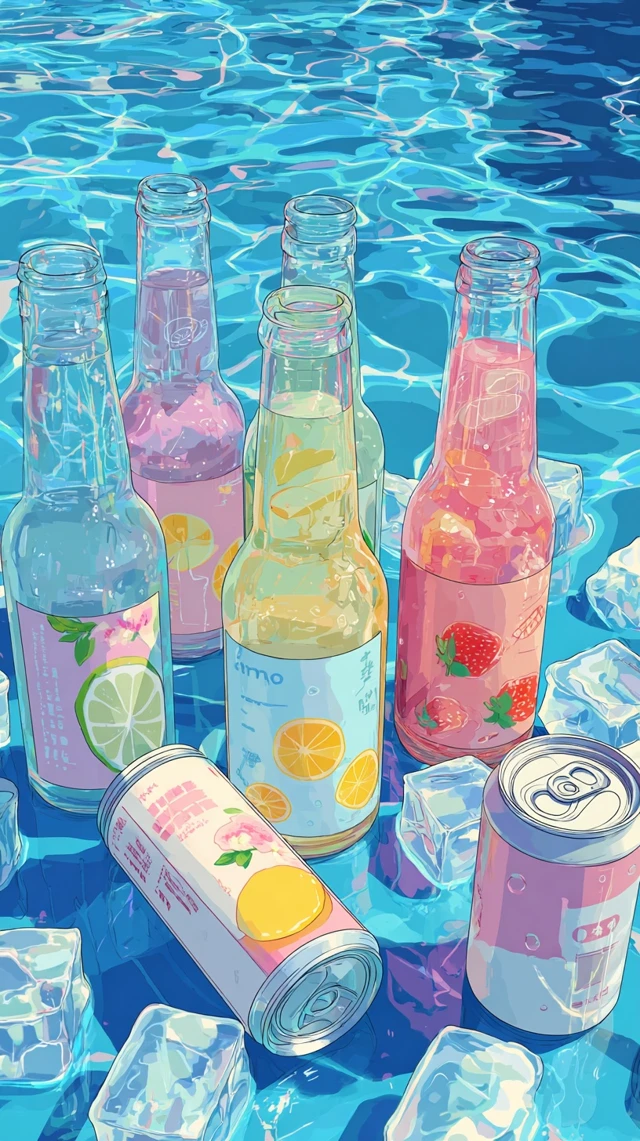 Fruit Drinks in Pool Dreamy Anime Art