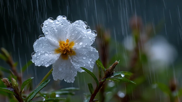Rainy Morning Flower Close Up Shot