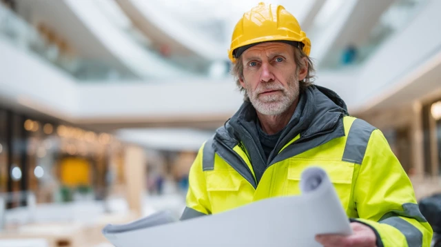 Construction Engineer Holding Blueprints