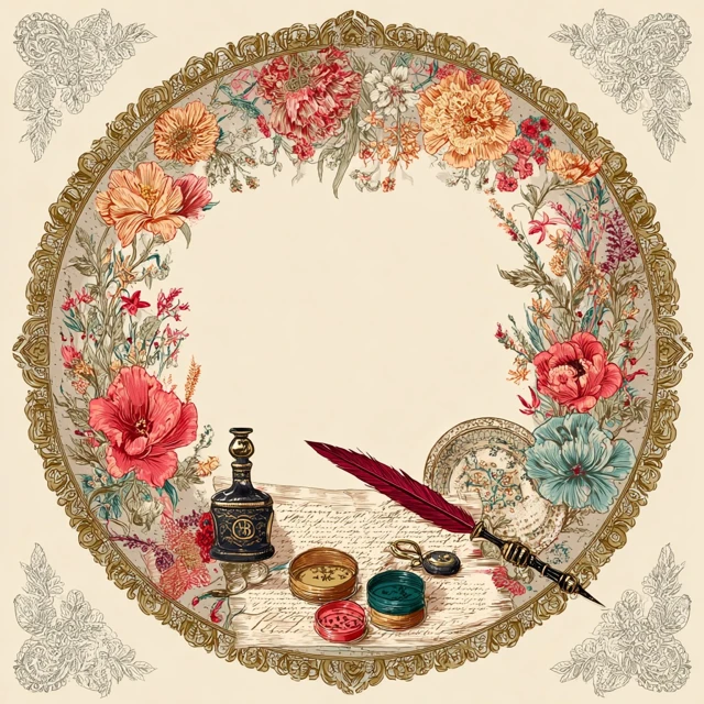Edwardian Sewing Circle Invitation Floral Border Clipart