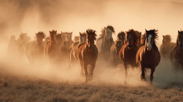 Wild Horses Galloping Across the Prairie