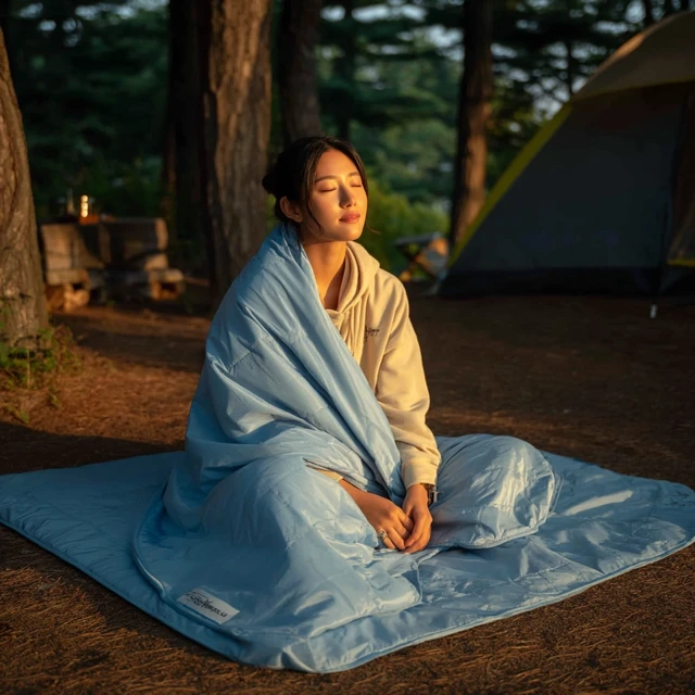 Korean Woman Camping Forest Relaxation Peaceful Scene